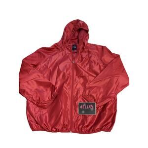 Delia’s Red Windbreaker Rain Coat Zip Up Jacket Unisex Size XL New With Tags
